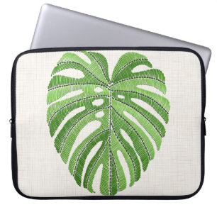 Handflatan löv broderade. Grönt Tropical Monstera  Laptop Fodral