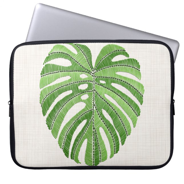 Handflatan löv broderade. Grönt Tropical Monstera  Laptop Fodral (Framsidan)