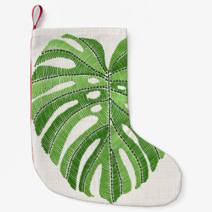 Handflatan löv broderade. Grönt Tropical Monstera Liten Julstrumpa
