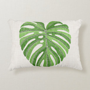 Handflatan löv broderade. Grönt Tropical Monstera Prydnadskudde