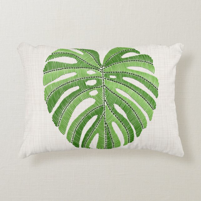 Handflatan löv broderade. Grönt Tropical Monstera  Prydnadskudde (Framsidan)