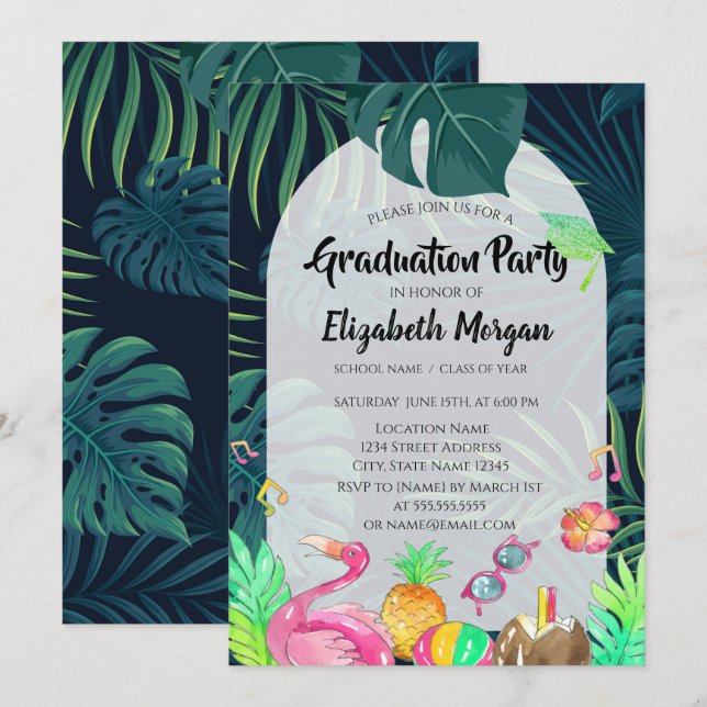 Handflatan Löv Glitter Grad Cap,Studenten Inbjudningar (Fram/baksida)