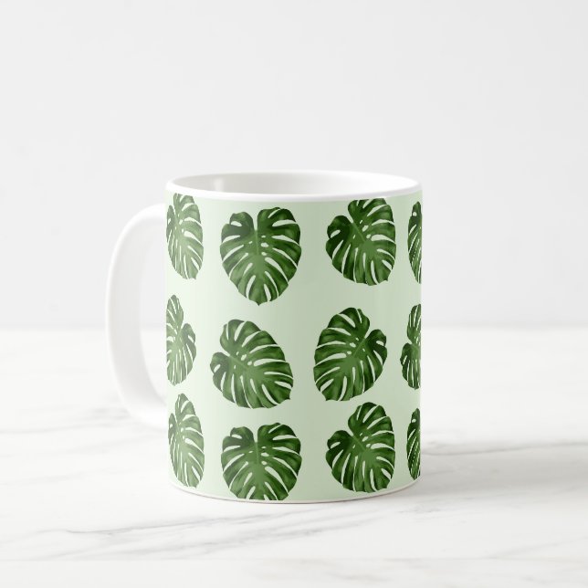 Handflatan Löv, Grönt Löv, Tropiska Mönster Kaffemugg (Framsida vänster)