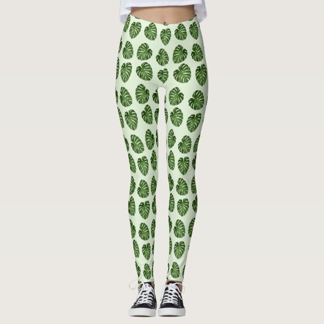 Handflatan Löv, Grönt Löv, Tropiska Mönster Leggings (Framsida)