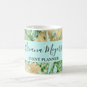 Handflatan Löv Guld Teal Tropical Kaffemugg