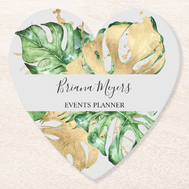 Handflatan Löv Guld Tropical Guld Sand Underlägg Papper (Framsida)