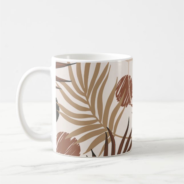 handflatan löv konst sömlös mönster på jordton kaffemugg (Vänster)