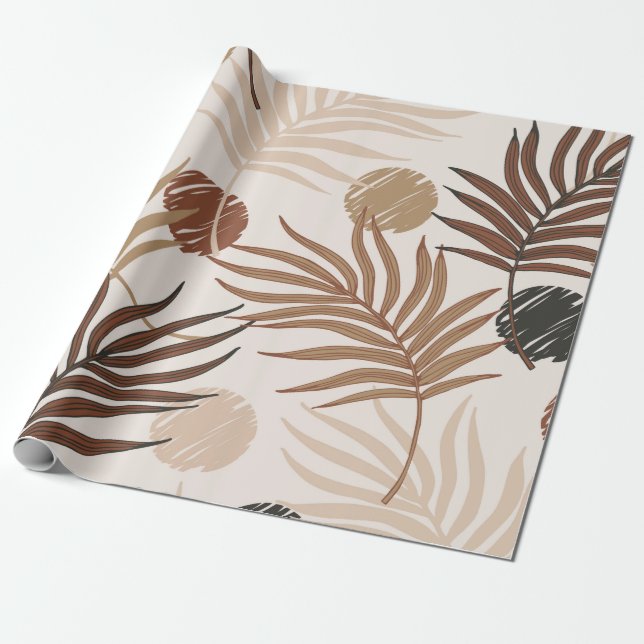 handflatan löv konst sömlös mönster på jordton presentpapper (Utrullad)