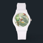 Handflatan Löv med Grönt Bird Armbandsur<br><div class="desc">Handflatan Löv med Grönt fågelkonstnär: Grace Popp | Bild-ID: 157018GG</div>