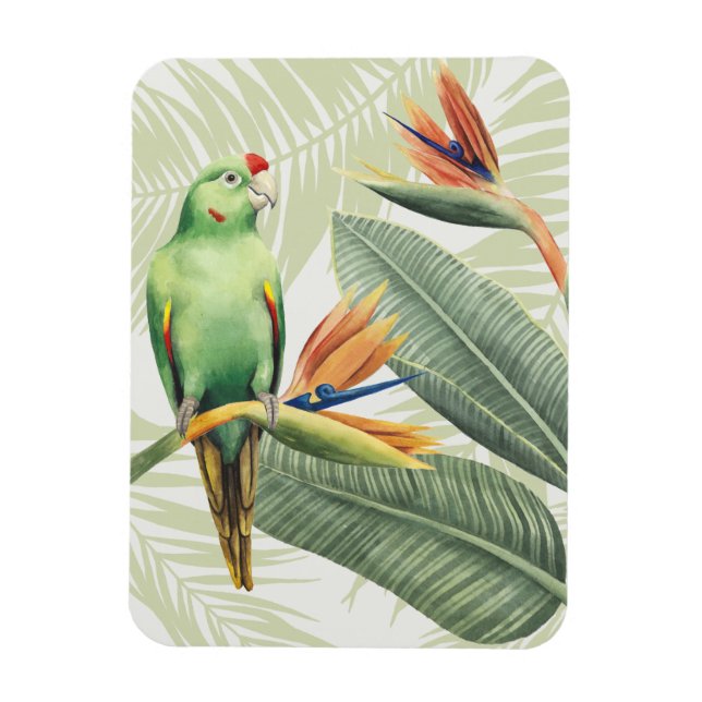 Handflatan Löv med Grönt Bird Magnet (Vertikal)