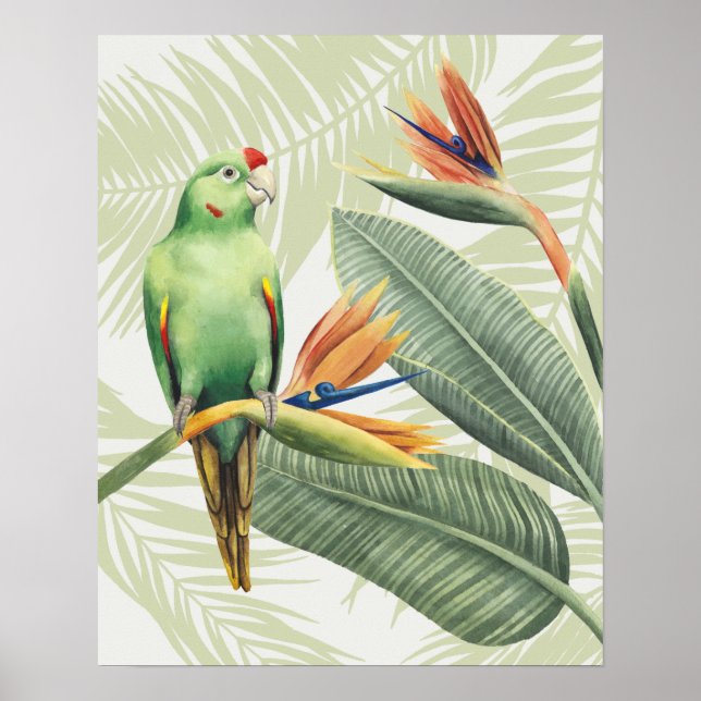 Handflatan Löv med Grönt Bird Poster (Framsidan)