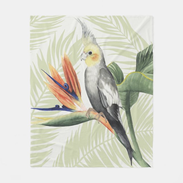 Handflatan Löv med svart fågel Fleecefilt (Framsidan)