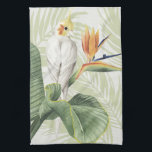 Handflatan Löv med vit fågel Kökshandduk<br><div class="desc">"Avian Paradise II" av Grace Popp. Handflatan Lämnar med vit tropisk fågel. | 157016GG</div>