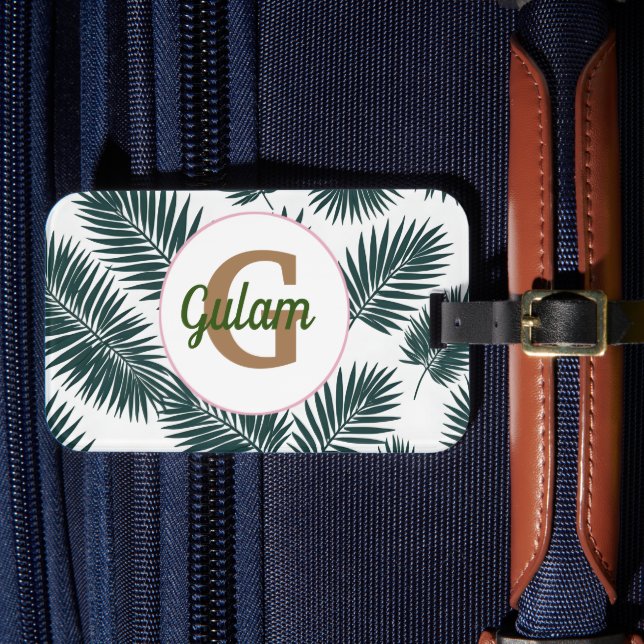 Handflatan löv mönster personlig namn och första bagagebricka (Framsida Insitu 4)