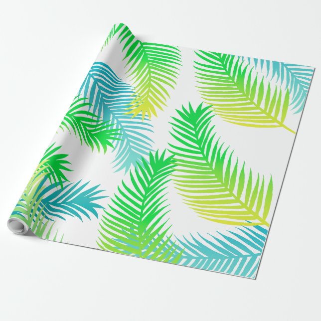 Handflatan Löv Mönster Wrapping Papper - Tropical  Presentpapper (Utrullad)