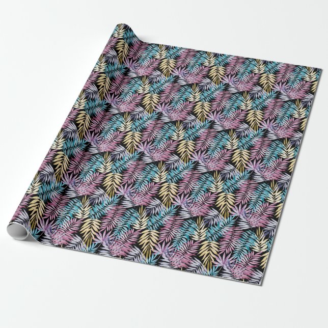 Handflatan löv: mörk mönster presentpapper (Utrullad)