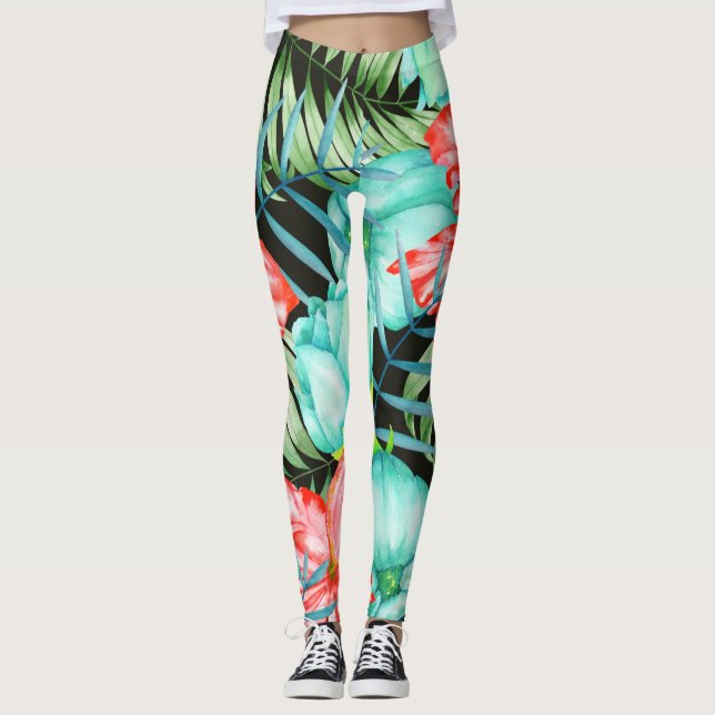 Handflatan Löv och blommor Leggings (Framsida)