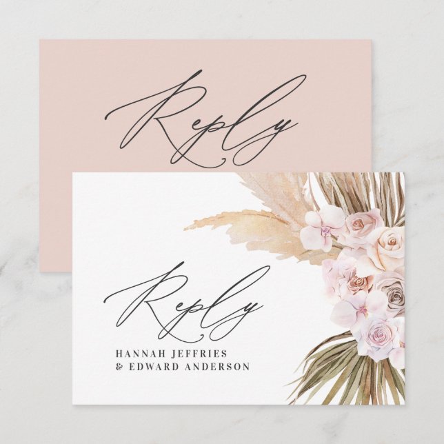 Handflatan löv pampas, naturlig rosa bröllop OSA Tilläggskort (Fram/baksida)