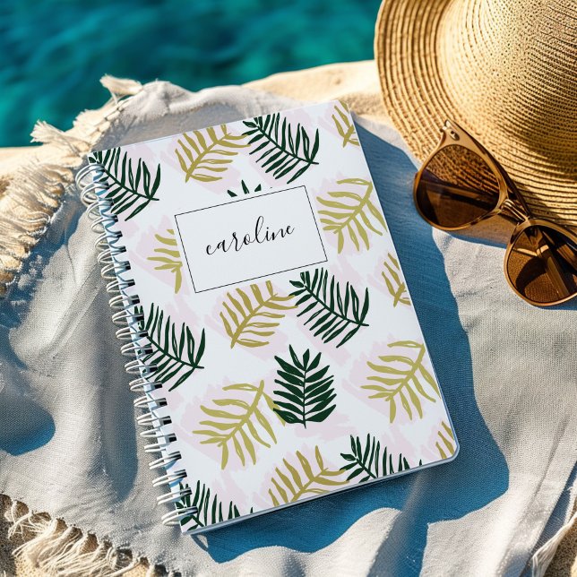 Handflatan Löv Personlig - bärbar dator Anteckningsbok (Painted palm leaves tropical notebook journal.)