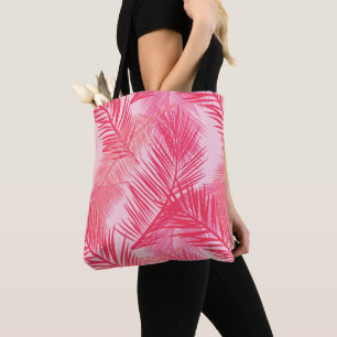 Handflatan Löv Skriv ut, Fuchsia, Koral och Pastel Tygkasse
