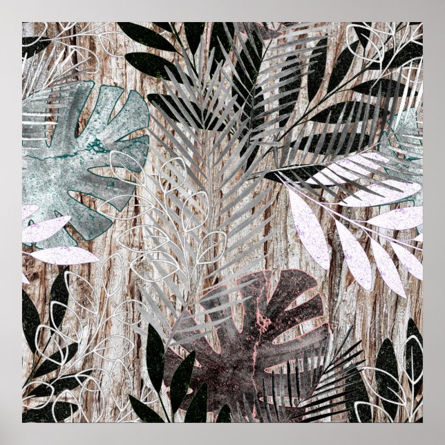 Handflatan löv, träd, tropiska, botaniska poster (Framsidan)