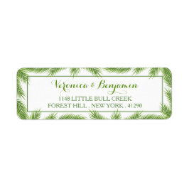 Handflatan Löv Tropical Beach Wedding Returadress Etikett