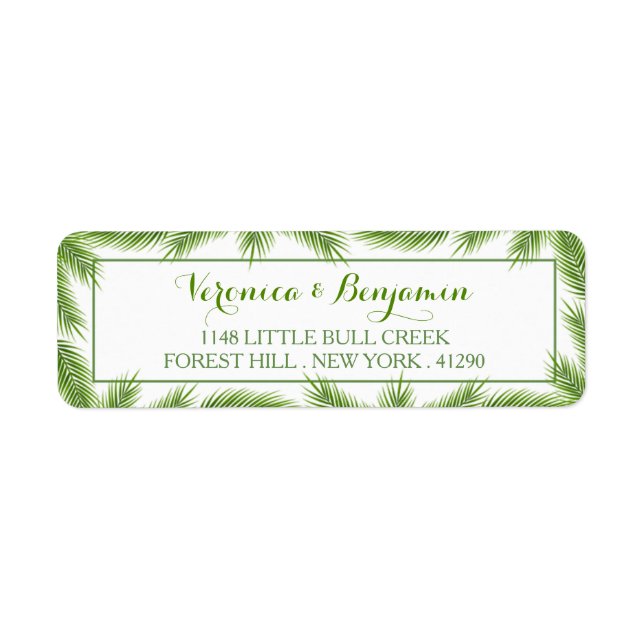 Handflatan Löv Tropical Beach Wedding Returadress Etikett (Framsidan)