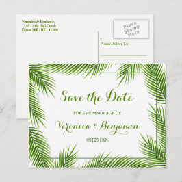 Handflatan Löv Tropical Beach Wedding Spara datume Meddelande Vykort