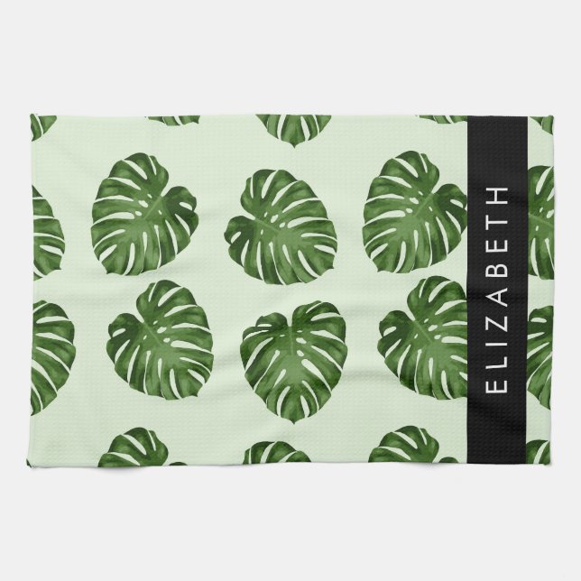 Handflatan Löv, Tropical Mönster, ditt namn Kökshandduk (Horisontell)