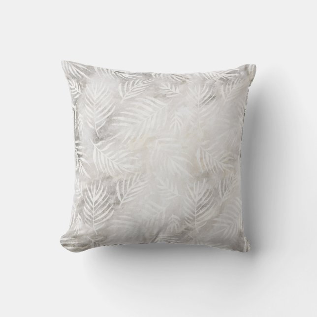 Handflatan Löv Tropical Pastel White Silver Grått Kudde (Framsida)