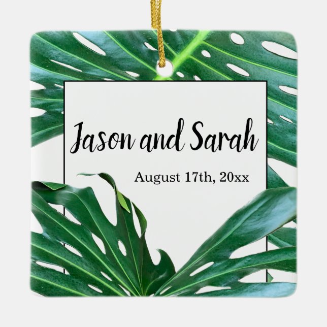 Handflatan Löv, tropisk vall, regnskog från djunge Julgransprydnad Keramik (Framsida)