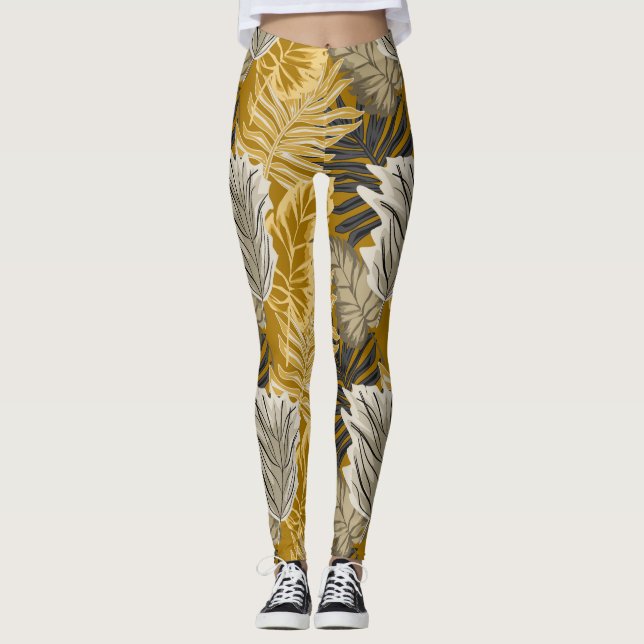 Handflatan-löv, tropiska, botaniska, djungel, skog leggings (Framsida)