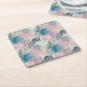 Handflatan löv, tropiska, botaniska, löv, djungel underlägg papper kvadrat