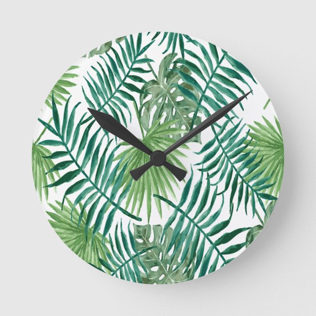 Handflatan löv tropiska exotiska rundklocka rund klocka (Framsida)