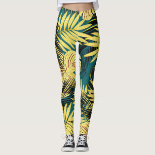 Handflatan Löv: Tropiska Vintagen i Mörk Leggings