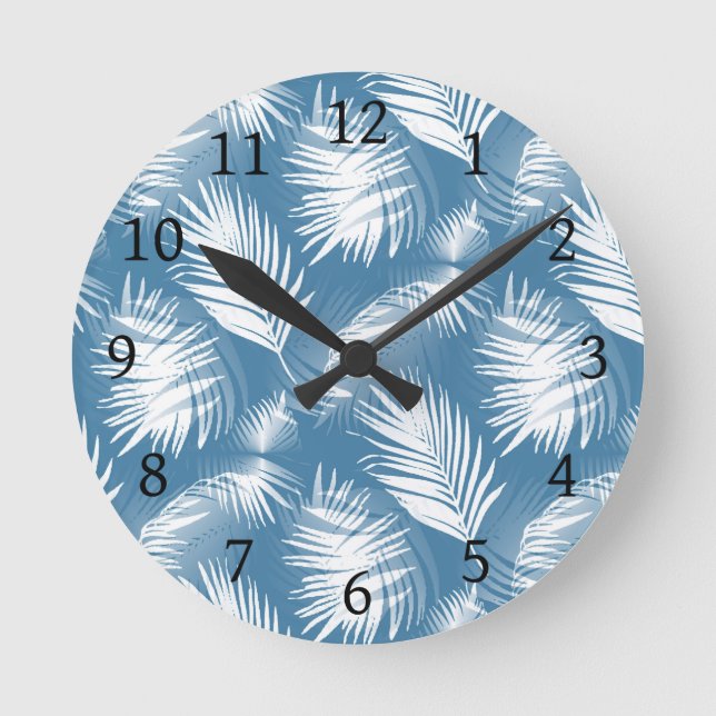 Handflatan Lövs Blue White Design 272 Rund Klocka (Framsida)