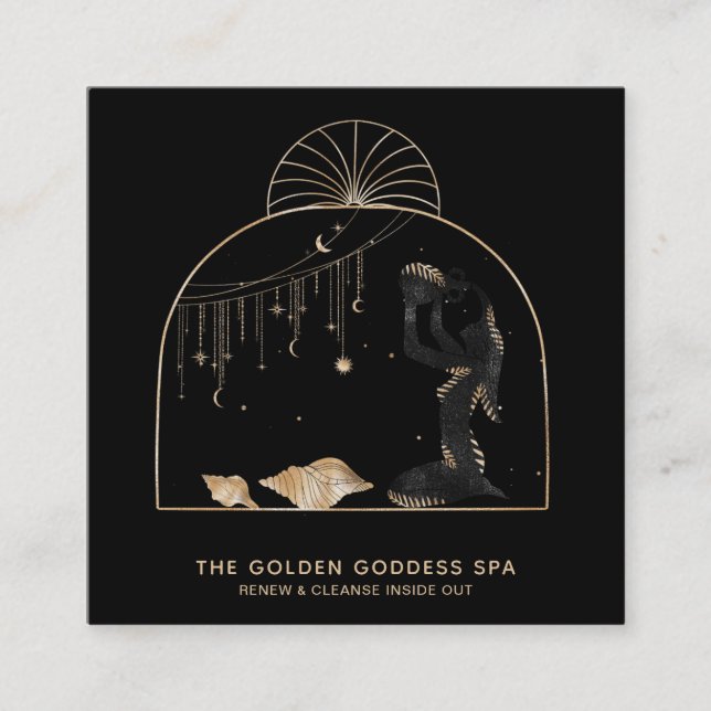 *~* Handflatan Måne Stars Golden Goddes Snäckors U Fyrkantigt Visitkort (Framsida)