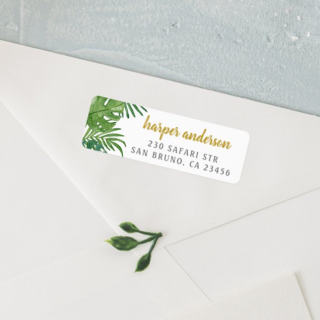 Handflatan & Monstera | Guld Namn Modern Returadre Returadress Etikett (Return Address Label Mock-up)