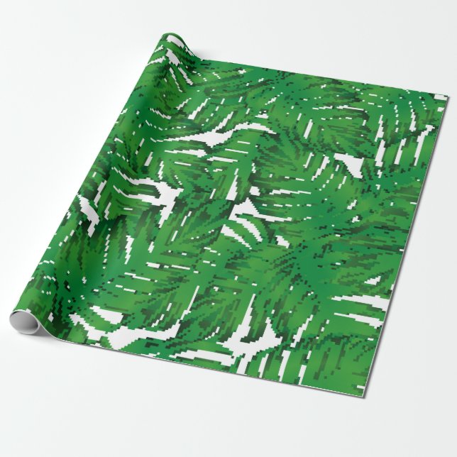 Handflatan Monstera Sömlös Mönster. Vit Grönt, Tro Presentpapper (Utrullad)