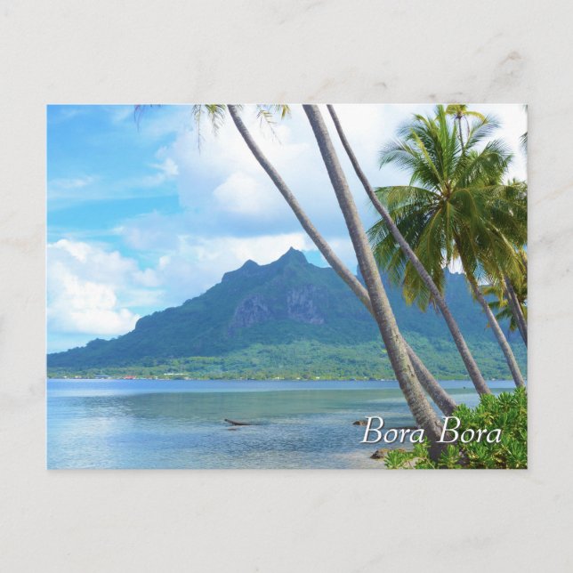 Handflatan och träd och berg i Bora Bora Vykort (Framsida)