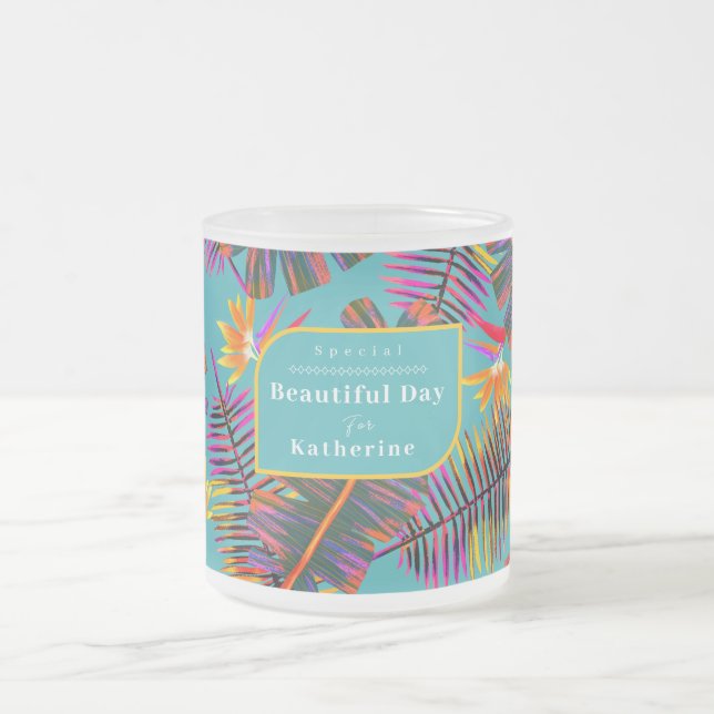 Handflatan Paradise Teal Frostad Glasmugg (Center)