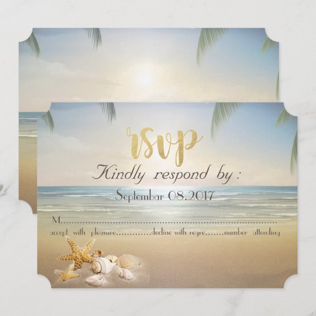 Handflatan Sunset Beach Seashells OSA Inbjudningar (Fram/baksida)