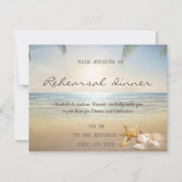 Handflatan Sunset Beach Seashells Rehearsal Dinner Inbjudningar