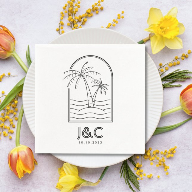Handflatan Träd Anpassningsbar Beach Wedding Cockt Pappersservett (Palm Tree Custom Beach Wedding Cocktail Napkins )