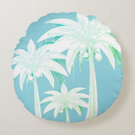 Handflatan Träd Aqua Blue Summer Grönt White Tropi Rund Kudde
