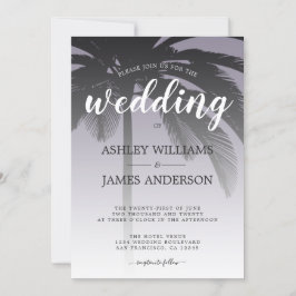 Handflatan Träd Ash Lila Beach Wedding Inbjudningar