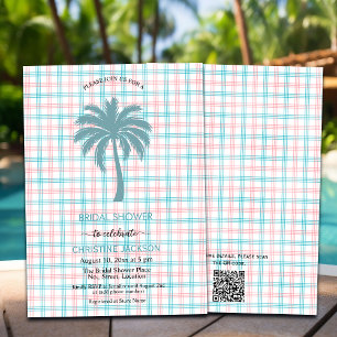Handflatan Träd Azure Rosa Checkered QR-Möhippa fö Inbjudningar