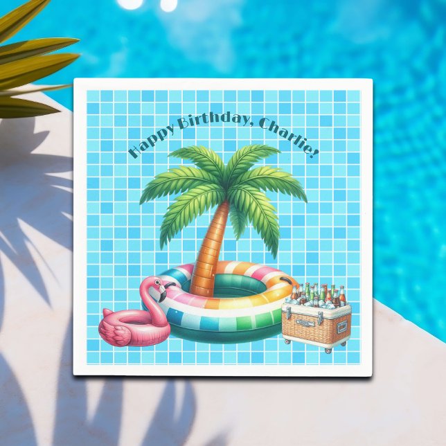 Handflatan Träd Bassäng Party Flamingo Födelsedags Pappersservett (Skapare uppladdad)