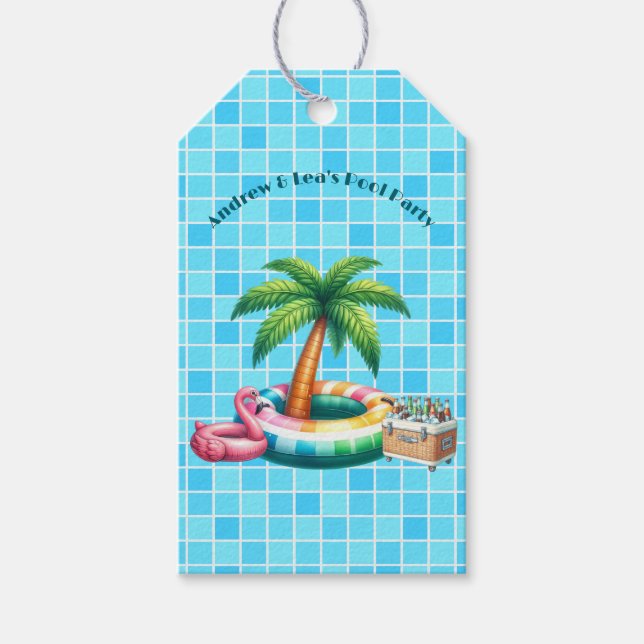 Handflatan Träd Bassäng Party Flamingo Presentetikett (Framsidan)