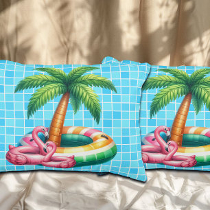 Handflatan Träd Bassäng Party Flamingo Prydnadskudde